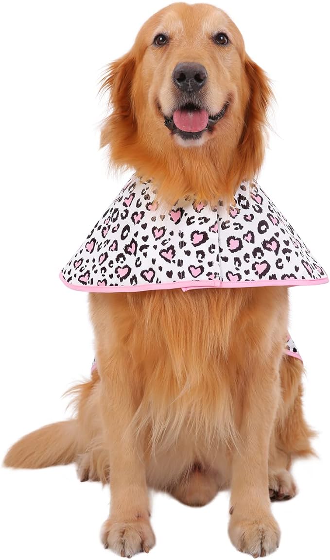 HDE Dog Raincoat Jacket Reflective Adjustable Hooded Pet Poncho Rain Coat with Leash Hole for Small to X-Large Dogs Leopard Hearts - L