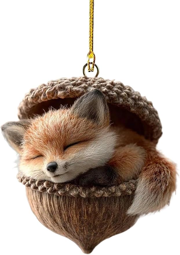 5 Piece 2D Flat Design Forest Animal Christmas Ornaments, Acrylic Woodland Creatures, Pine Cone and Acorn Hanging Decorations for Home