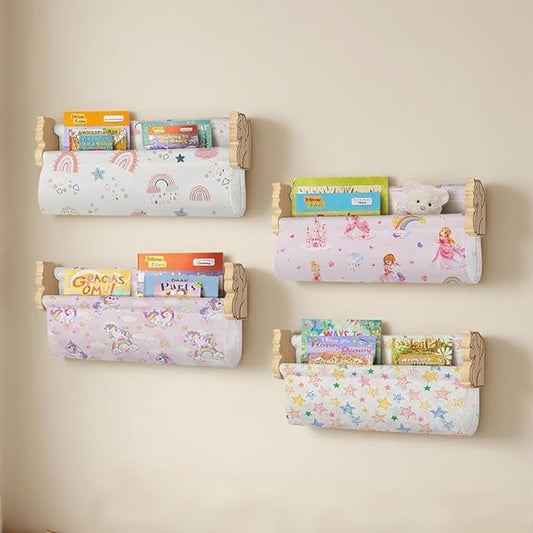 Floating Book Shelves for Wall Set of 4 Wood Nursery Bookshelves for Kids Room 16.9 Inch Kids Bookshelf for Books Toys and Decor,Wall Mounted Storage for Baby Boys Girls Bedroom Living Room
