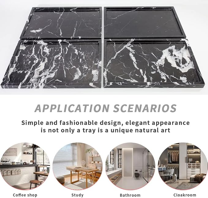 100% Natural Marble Serving Tray Luxury Marble Storage Tray for Home Decor Stone Tray for Bathroom/Kitchen/Vanity/Dresser,Plate Holder for Tissues, Candles, Towel