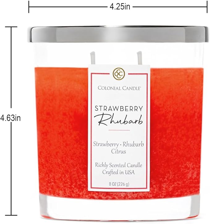 Colonial Candle Strawberry Rhubarb Scented Candle Jar, Highly Fragranced Candles for Home Scented, Mottled Wax Candle, 2 Wick, 8 oz - Made in The USA