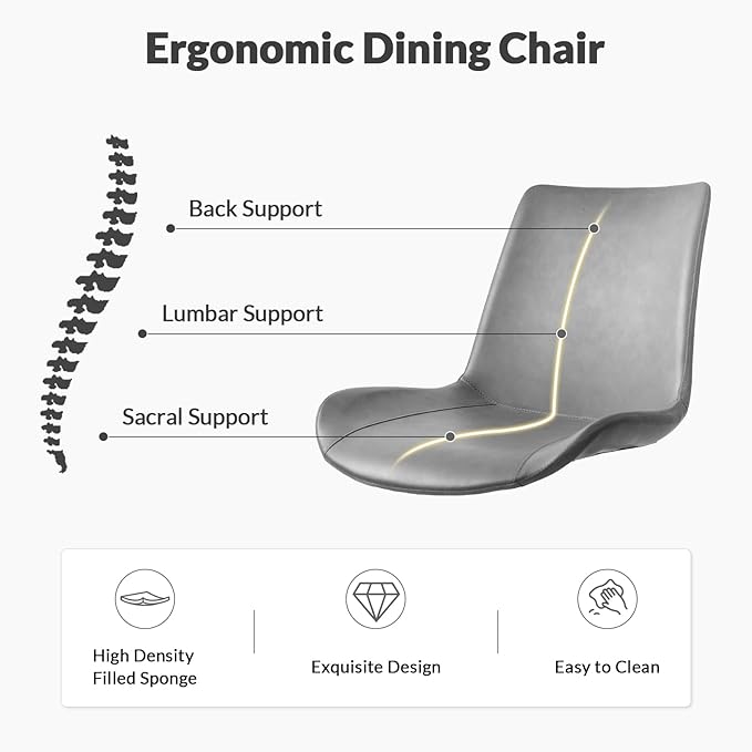 Dining Chairs, Modern PU Leather Dining Room Chair with Sturdy Metal Legs, Upholstered Seat Dinner Chairs Accent Side Chairs for Indoor Kitchen Living Room (Grey, Set of 6)