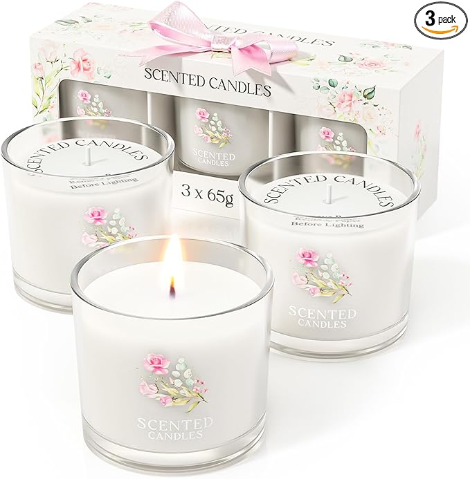 Scented Candle Gifts for Women, Candles Gift Set for Her, 3 Scented Candles for Mom, Teacher, Birthday Gifts for Women/Men (White, 7 oz)