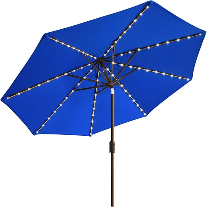 EliteShade USA 10-Year-Non-Fading Solar 9ft Market Umbrella with 80 LED Lights Patio Umbrellas Outdoor Table Umbrella with Ventilation, Royal Blue