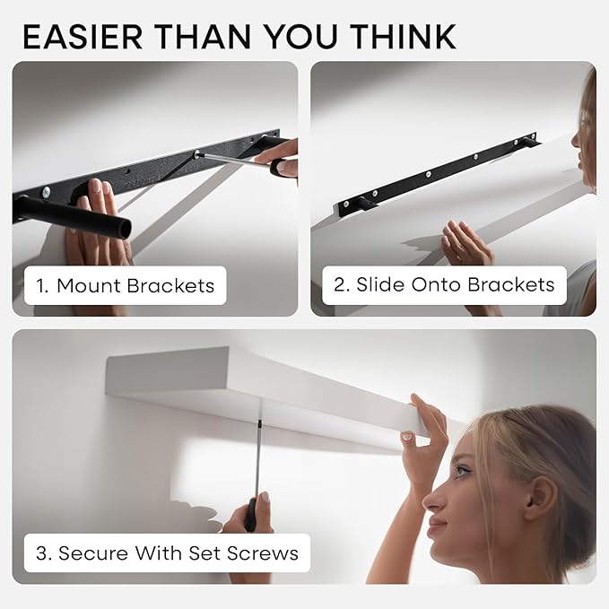 Homeforia White Floating Shelf 18 inch, High End Solid Real Wood 18inch Bathroom Floating Shelves for Wall Mounted, White Wooden 18in Floating Shelves, Heavy Duty Bracket, 18 X 6.5 X 1.75 in, Set of 3