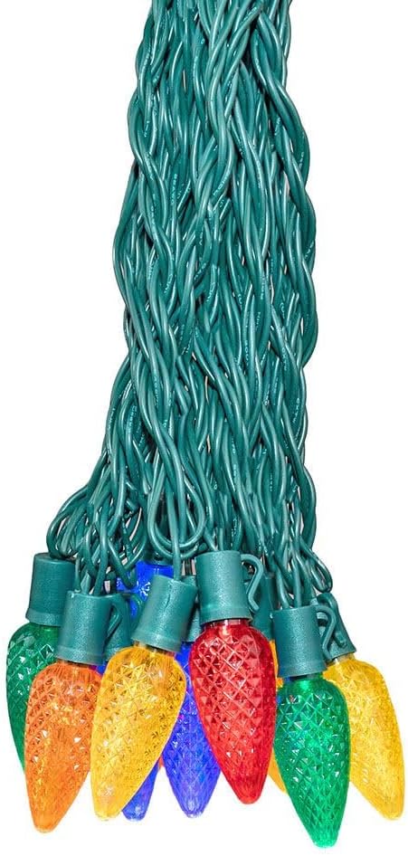 Novelty Lights 25 Feet 25 Light C9 Diamond Faceted LED String Lights, Multicolor, Pre-Lamped Holiday Lights on Green Wire, UL Listed Indoor/Outdoor, Connectable End-to-End