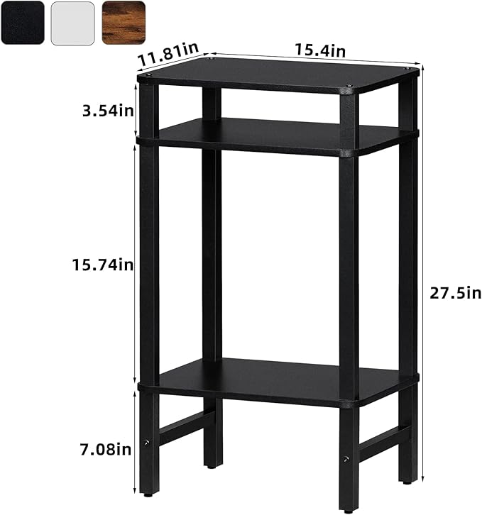 28in Tall Side Table Set of 2, 3-Tier Small Narrow End Table for Couch, Skinny Nightstand for Small Space, Farmhouse Slim Night Stand with Storage, Wooden Frame Thin Bedside Table, Black