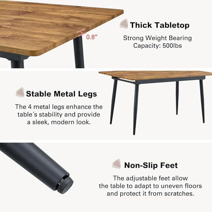 59"-75" Wood Extendable Dining Table for 6–8, Farmhouse Rectangular Dining Room Table with Black Metal Legs, Rustic Wood Grain MDF Top, Modern Space-Saving Dinner Table for Kitchen or Apartment