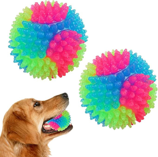 FineInno 2Pcs Dog Balls,2inch Light Up Dog Balls,Flashing Elastic Ball,Glowing Interactive Led Pet Toys for Puppy Small Medium Dogs Cats