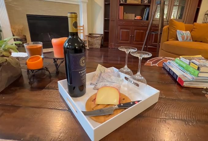 Glossy White Acrylic Serving Tray with Handles-Acrylic Tray for Ottoman,Coffee Table, Breakfast, Tea, Food, Butler - Decorative Tray (12x12x2H Inch with, White)