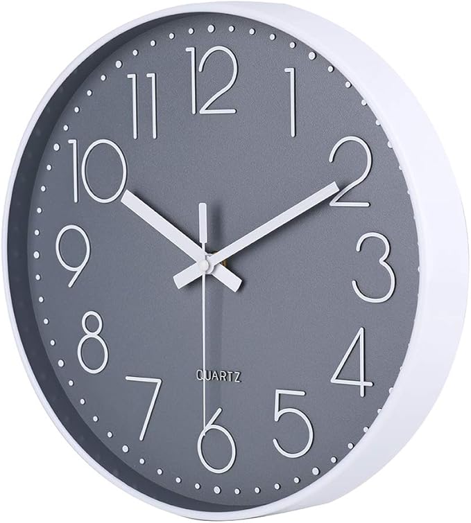 jomparis Non-Ticking Wall Clock Silent Battery Operated Round Wall Clock Modern Simple Style Decor Clock for Home/Office/School/Kitchen/Bedroom/Living Room (13.5 Inch Gray)