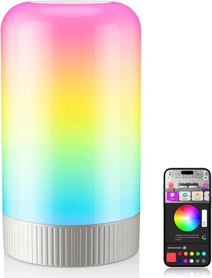 RGBICWW Smart Table Lamp, Touch Bedside Lamp with App Control, LED Desk Lamp with Music Sync, 30+ Scenes & 16M Colors, Color Changing Lamp for Bedroom Living Room Gaming Dimmable Night Light, Silver