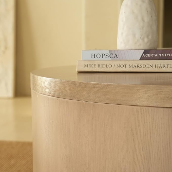 Round Nesting Coffee Table Set of 2, 31.5" Large and 18" Small Low Tables, Modern Wood Grain Tables for Living Room, Gray