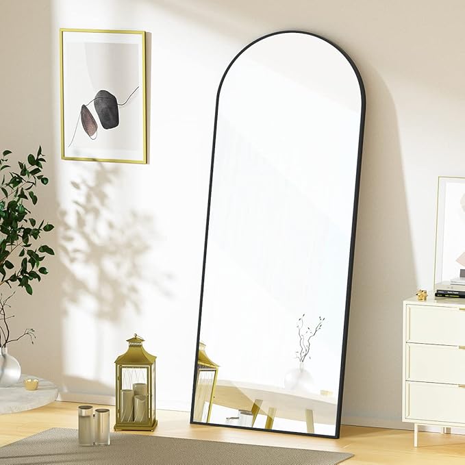 Koonmi Arched Full Length Mirror, 64"x21" Black Standing Hanging or Leaning Full Body Mirror with Aluminum Alloy Frame for Living Room and Bedroom