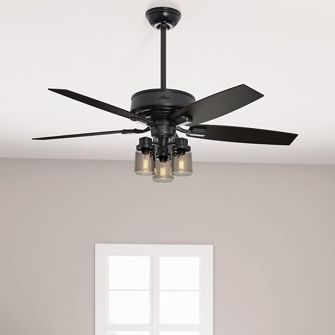 Hunter 52 inch Indoor Ceiling Fan with LED Lights and Remote Control - Black Ceiling Fan, Standard Mount, 5 Blades, For Bedroom, Living Room, or Kitchen, Quiet - Bennett 54189, Matte Black