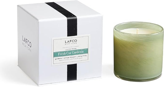 LAFCO New York Classic Candle, Fresh Cut Gardenia - 6.5 oz - 50-Hour Burn Time - Reusable, Hand Blown Glass Vessel - Made in The USA