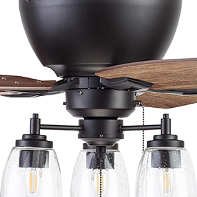 Prominence Home Arthur, 52 inch Industrial Farmhouse Flush Mount LED Ceiling Fan with Light, Pull Chain, Three Mounting Options, Dual Finish Blades, Reversible Motor - 51486-01 (Espresso)