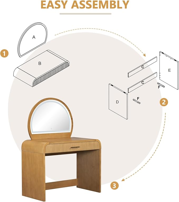 Merax 39" Make Up Vanity Desk with Touch Screen Lighted Mirror and Storage Drawer, Rubber Wood Girls Makeup Dresser Table for Bedroom, Dressing Room