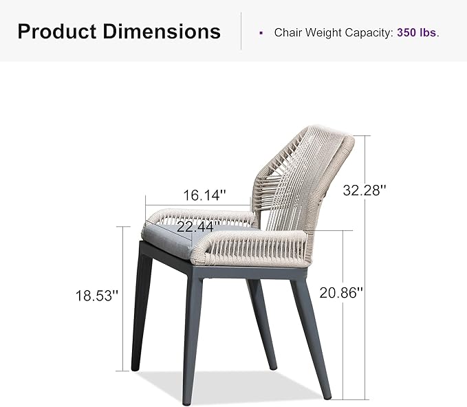 PURPLE LEAF Patio Dining Chair Set 2 Pieces Aluminum Modern Furniture Seating for Garden Kitchen Porch Outdoor Wicker Dining Chairs with Cushions, Dark Grey