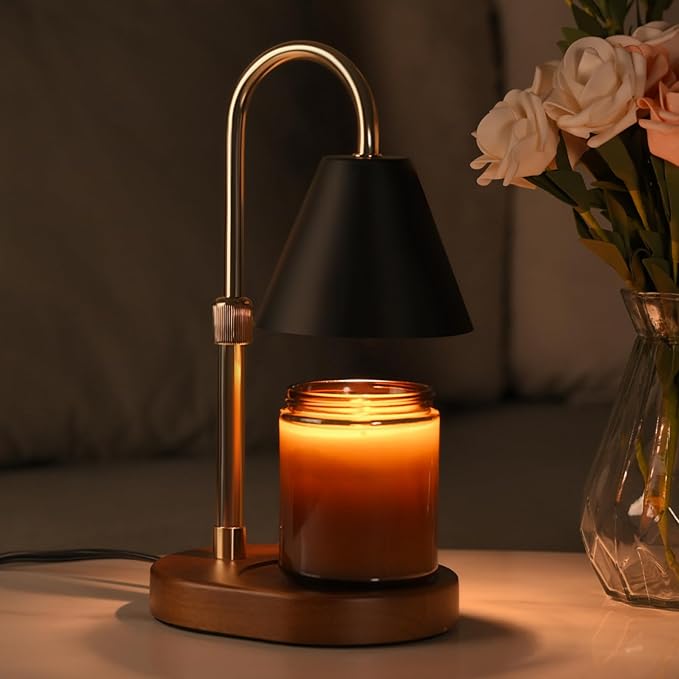 SOKCVSEA Candle Warmer Lamp Timer - Christmas Gifts for Women Mom House Warming Gifts New Home Decor Wax Melt Warmer Candle Lamp (Round Black Gold)