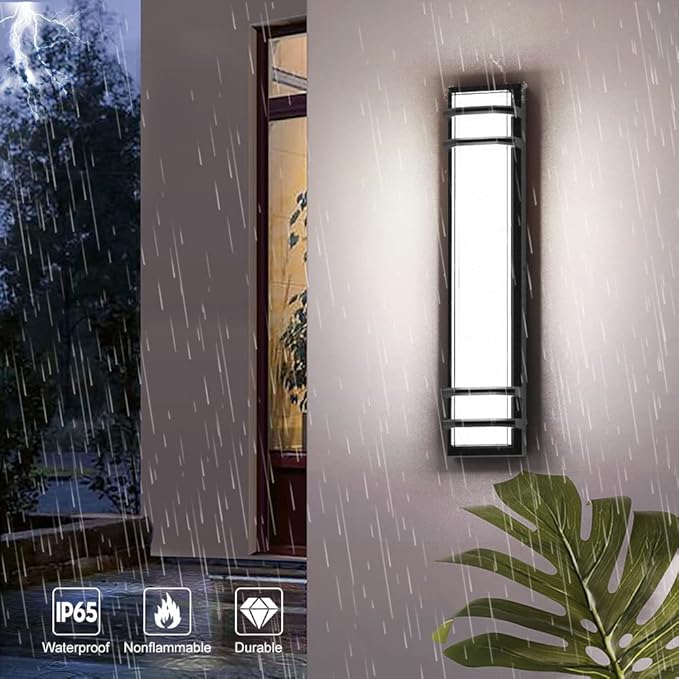 Sytmhoe Outdoor Wall Lights,2Packs 36w Dimmable LED Modern Porch & Patio Wall Light Fixture, 23.6in Black Exterior Sconce Wall Mounted Lights Suitable for Garage Courtyard House(6000K)