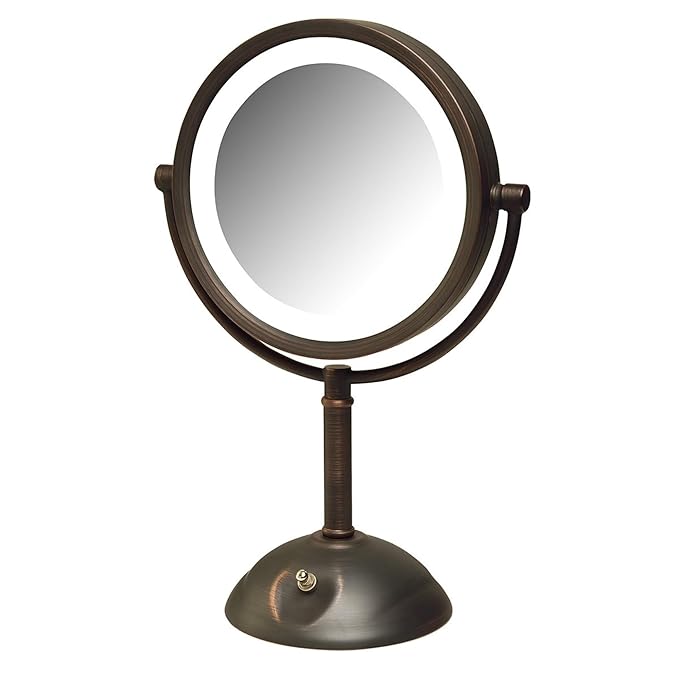 JERDON 8.5" Vanity Mirror with LED Lighting - 1X and 8X Magnification - Bronze Makeup Mirror - Model HL8808BZL