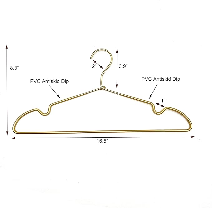 Premium Clothes Hangers 16.5" Metal Gold Coat Hangers Non Slip Hook Laundry Wire Suits Shirt Hangers Save Space Closet Storage Pants Hanger 30Pack