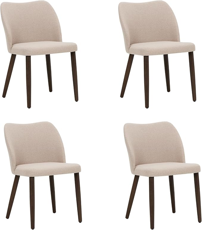 Wooden Dining Chairs Set of 4, Upholstered Kitchen Dining Room Chair, Modern Fabric Farmhouse Dinner Chair for Restaurant & Cafe, Camel