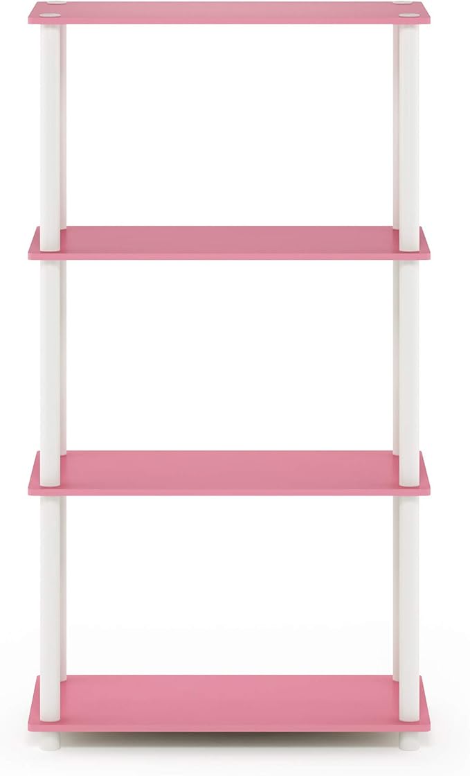 Furinno Turn-N-Tube 4-Tier Multipurpose Shelf Display Rack, Round Tubes, Pink/White