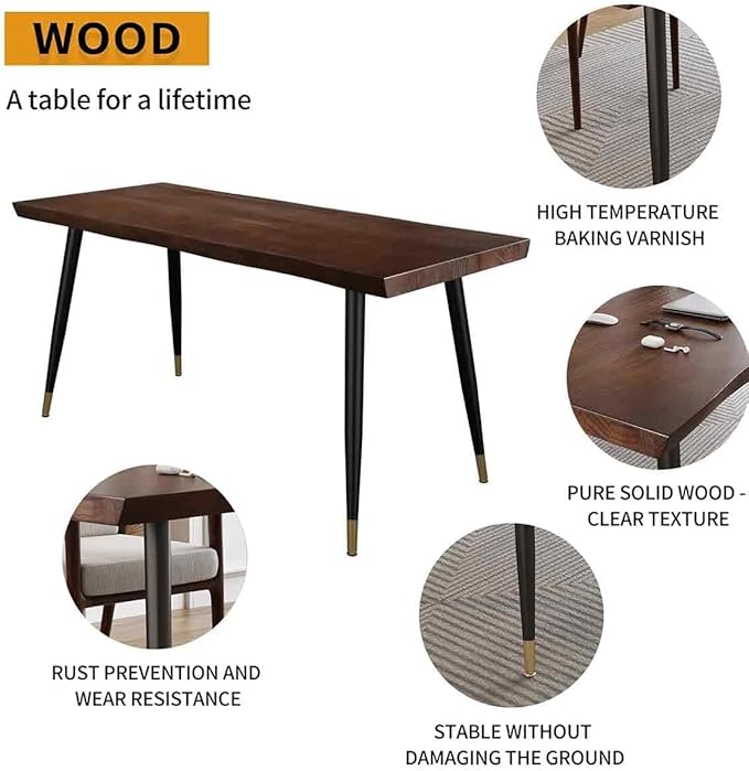 Modern Simple Style 55" Standing Desk Study Computer Desk - Black Metal Frame, Solid Wood Planks, for Home Office Bedroom