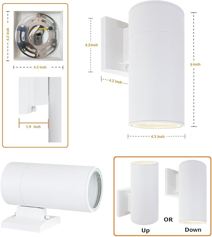 Outdoor Wall Lamp, Exterior Lighting Fixture - ETL Listed, Aluminum Waterproof Wall Mount Cylinder Design - Up/Down Light Fixture for Porch, Backyard or Patio