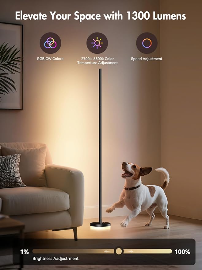 Corner Floor Lamp, RGBICW LED Corner Lamp with 1300lm Smart Modern Floor Lamp,App & Remote Control,Music Sync,Color Changing Standing Lamp for Bedroom Living Room and Gaming Rooms
