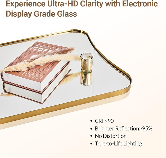 ANDY STAR 24x32 Inch Gold Mirror, Bathroom Vanity Mirror, Antique Brass Butterfly Mirror, Irregular Wall Mirror with Unique Curved Design Ideal for Home Remodel, Anti-Rust 1” Frame