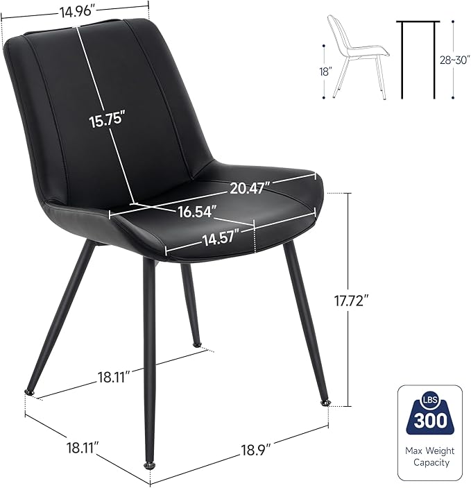 Brage Living Dining Chairs Set of 2, PU Leather Modern Armless Kitchen Dining Room Chairs, Upholstered Accent Side Chairs with Metal Legs (Black)