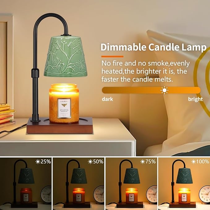 Ceramic Candle Warmer Lamp Dimmable, Electric Scented Wax Melt Warmer, Candle Warmer Melter for Jar Candles Mothers Day Birthday Gifts for Women Mom Grandma, Home Offices Decor Light(Two Butterfly)