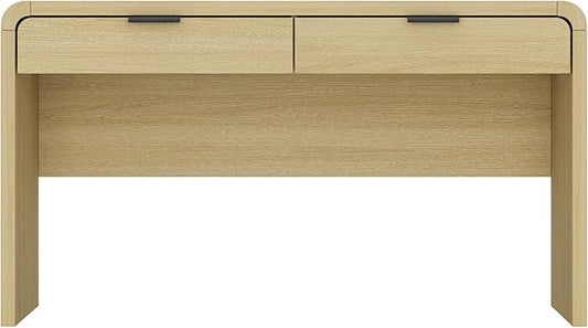 Manhattan Comfort Grace 54" Modern Home Office Desk with Drawers, Metal Handles, and Ample Workspace, Stylish Wood Table for Writing, Vanity, Work or Study, Natural Oak & Black