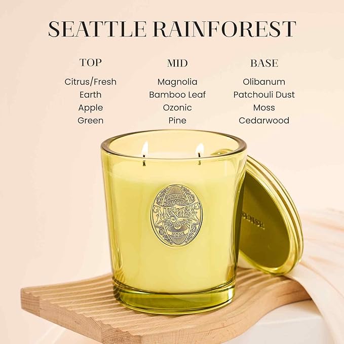 M&SENSE Large Two-Wick Soy Candle | Seattle Rainforest & Matcha Green |19.8 oz, 120H Burn Time | Luxury Scented Candle for Relaxation, Gifting, Home Décor | Ideal for Bedroom, Office, Party Ambiance