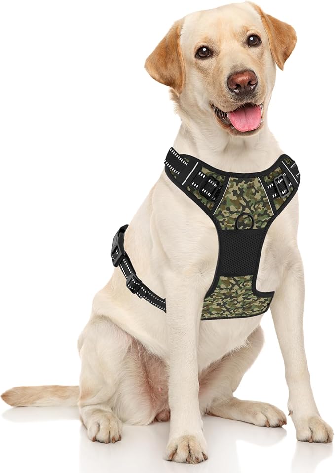 Rnivvi No Pull Dog Harness, Cute Reflective X-Large Sized Puppy Harness, Adjustable Soft Padded Vest for Large Dogs, Heavy Duty Pet Vest with Easy Control Handle for Walking Training, Green Camouflage