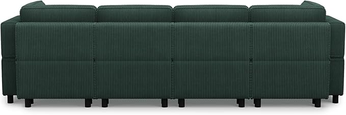 114.2" Modular Sectional Sofa with Deep Storage Seat,U Shaped Sectional Sofa Couch Convertible 6 Seater Corduroy Couch with Movable Ottoman,Upholstered Sectional Couches for Living Room,Green