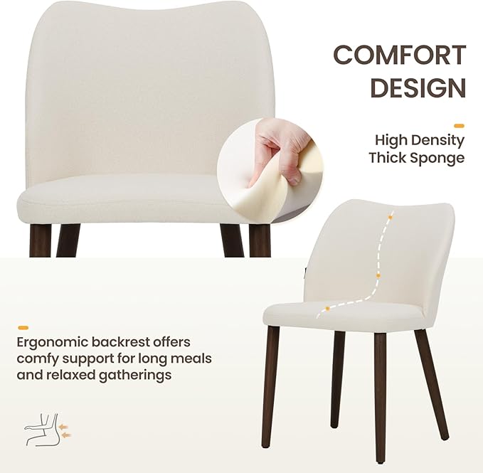 Wooden Dining Chairs Set of 2, Upholstered Kitchen Dining Room Chair, Modern Fabric Farmhouse Dinner Chair for Restaurant & Cafe, Beige