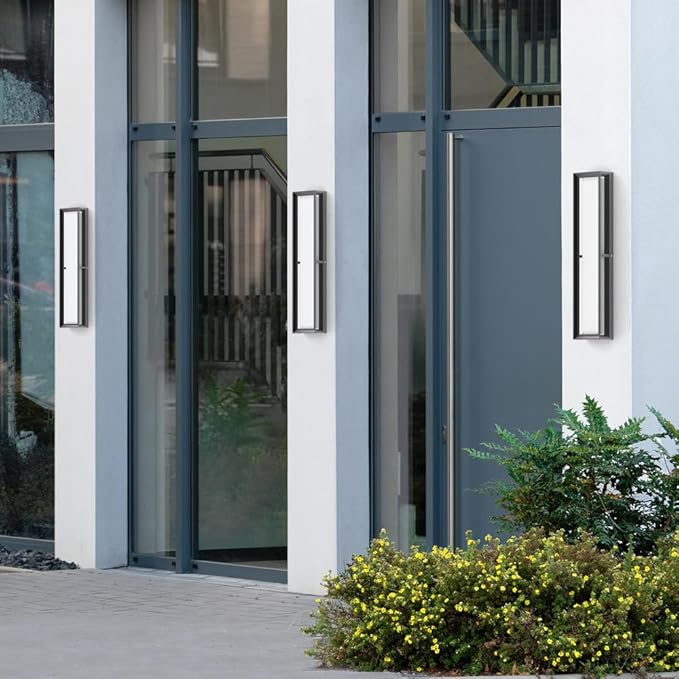 Sytmhoe Exterior Wall Lights, 10%-100% Dimmable LED Modern Porch & Patio Wall Light Fixture, 23.6in Black Exterior Sconce Wall Mounted Lights Suitable for Garage Living Room Courtyard House(3000K)