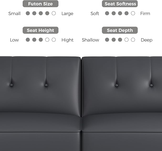 89” Futon Sofa Bed,Futon Couch Bed with 2 Square Pillows,Convertible Sleeper Sofa with Adjustable Backrest& Armrests, Modern Loveseat Sleeper for Living Room, Bedroom,Faux Leather Dark Gray