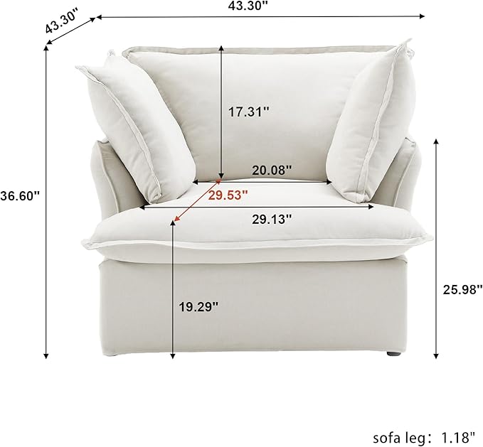 WJShome Modern Sofa, Modular Sectional Sofa, Minimalist Wide Deep Seat Couches for Living Room Apartment Lounge Bedroom (White, 1 Seater)