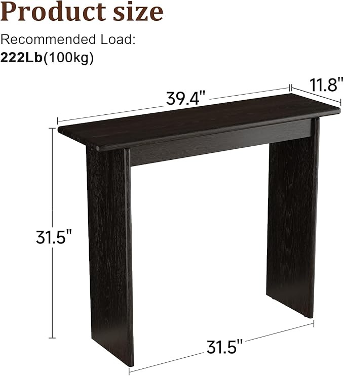 AQIMUELE Wood Console Table for Entryway, Mid Century Modern Console Table, Black Sofa Table for Living Room, Hall Way, Black Color