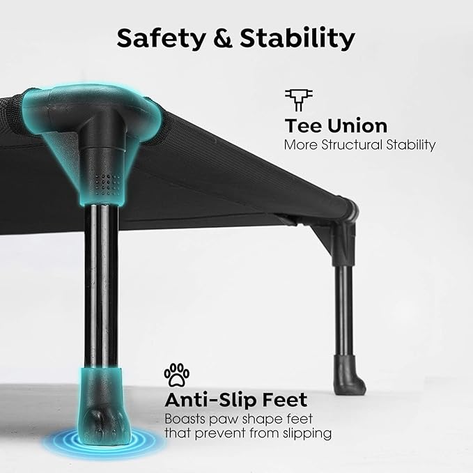 Veehoo Outdoor Elevated Dog Cot Bed, Cooling Raised Pet Bed for Small Dogs, Washable Breathable Mesh Hammock Bed with No-Slip Feet, Indestructible Ground Off Training Platform Cot-22"x17" Black