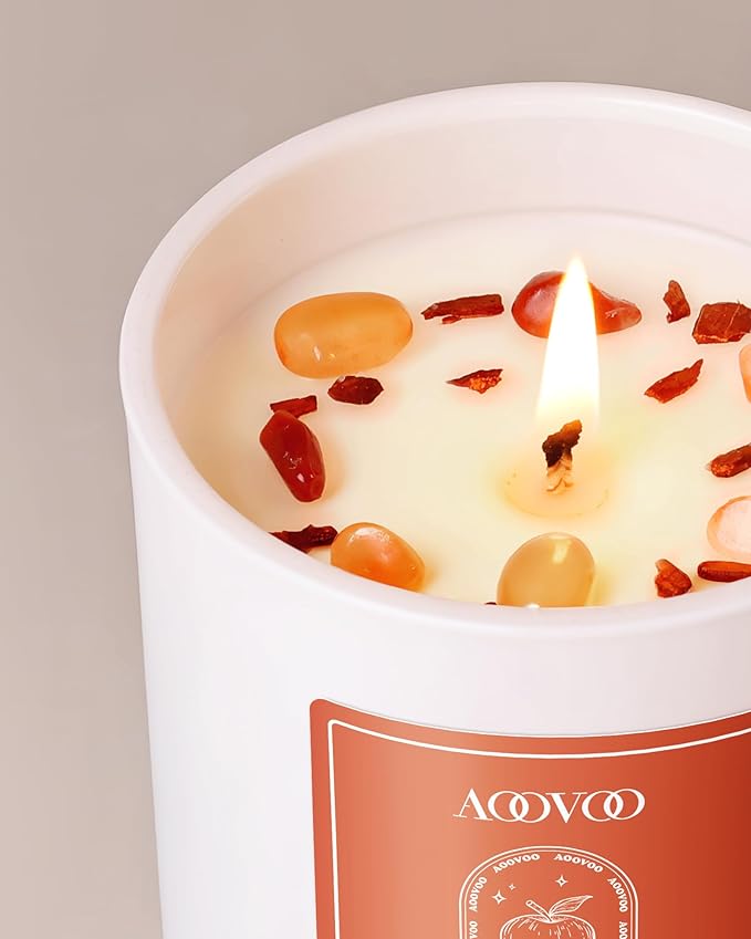 AOOVOO Apple Pie Scented Candles for Women - Aromatherapy Candle with Crystals Inside, 10oz Soy Candles for Home Scented, Birthday Gifts Christmas Candle for Women Mom