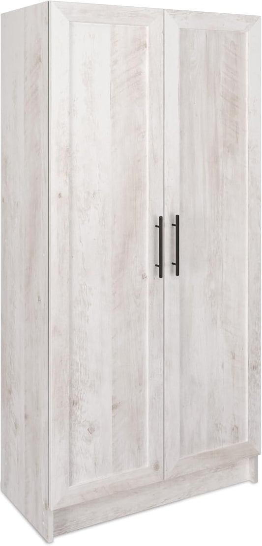 Prepac Elite Storage Accent Cabinet with Panel Doors, Rustic White Cupboard, Bathroom Cabinet, Pantry Storage with 3 Shelves 16.75" D x 32" W x 65" H