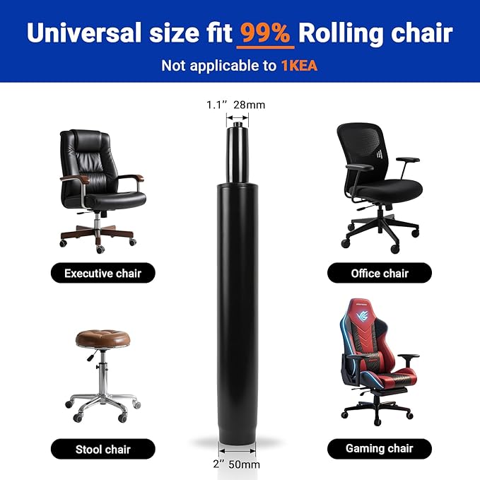 8" Office Chair Cylinder Replacement - Heavy Duty 1000lbs Class 4 Hydraulic Lift with Silent 360° Rotation, Universal Pneumatic Piston Fit for Sinking Barstool/Desk/Gaming Chairs