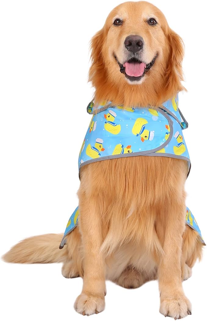 HDE Dog Raincoat with Clear Hood Rain Jacket Poncho for Small Medium Large Dogs Sailor Ducks Blue - XL