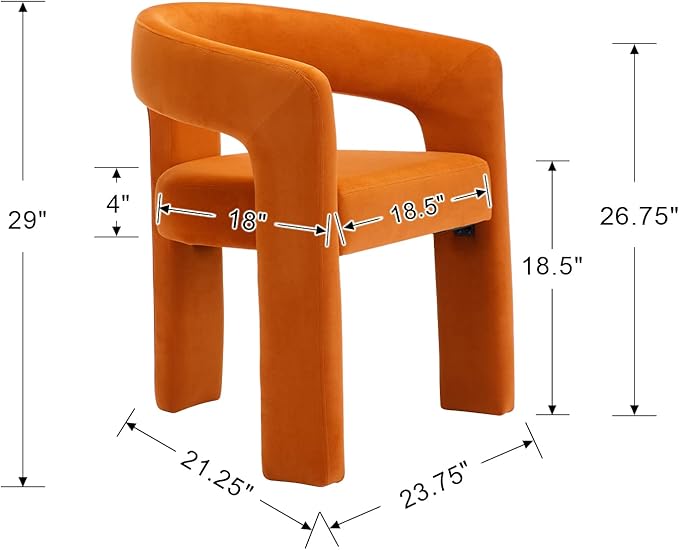 Set of 4 Modern Velvet Fabric Upholstered Dining Chairs with Open-Back, Cute Barrel Side Chairs Kitchen Armchair Accent Chairs for Dining Room Bedroom, Orange